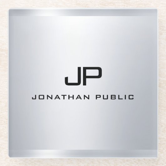 Monogrammen Metallic Silver Watch Sjabloon Elegant Glazen Onderzetter (Voorkant)