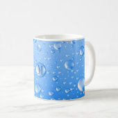 Monogrammen Metallic Sky Blue Rain Druppels Koffiemok (Voorkant rechts)
