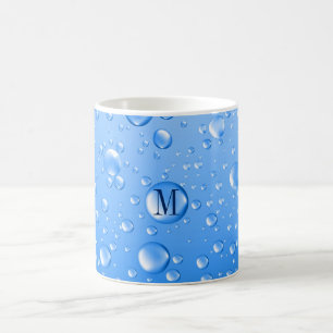 Monogrammen Metallic Sky Blue Rain Druppels Koffiemok
