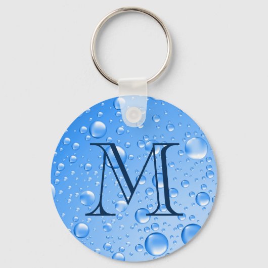 Monogrammen Metallic Sky Blue Rain Druppels Sleutelhanger (Voorkant)