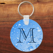 Monogrammen Metallic Sky Blue Rain Druppels Sleutelhanger (Voorkant)