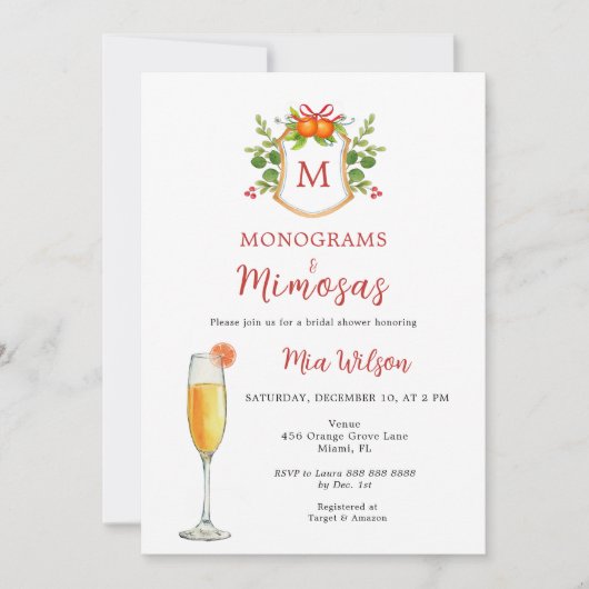 Monogrammen & Mimosas Kerst Vrijgezellenfeest Kaart (Voorkant)