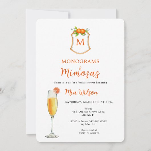 Monogrammen & Mimosas Vrijgezellenfeest Kaart (Voorkant)