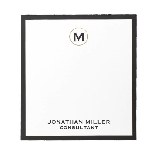 Monogrammen minimalistisch Notitieblok voor zwart  (Voorkant)