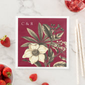 Monogrammen Modern Bourgogne Beige Kerst Roos Servet (Insitu)