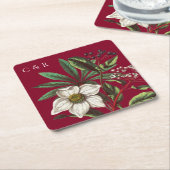 Monogrammen Modern Burgundy Red Roos Kartonnen Onderzetters (Schuin)