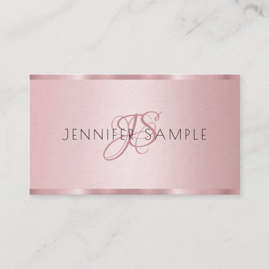 Monogrammen Modern Elegant Roos Gold Premium Thick Visitekaartje (Voorkant)