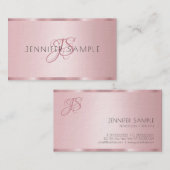 Monogrammen Modern Elegant Roos Gold Premium Thick Visitekaartje (Voorkant / Achterkant)