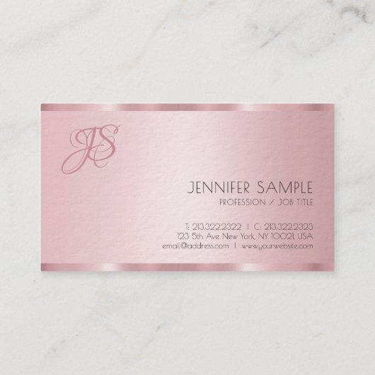 Monogrammen Modern Elegant Roos Gold Premium Thick Visitekaartje (Achterkant)