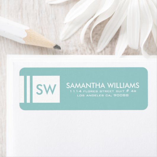 Monogrammen modern lichtblauw en wit 2 etiket (Insitu)