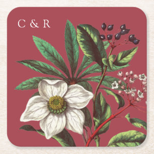 Monogrammen Modern  Rood Roos Kartonnen Onderzetters