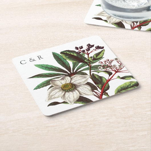 Monogrammen Modern Rood Roos Kartonnen Onderzetters (Schuin)