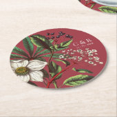 Monogrammen Modern  Rood Roos Ronde Kartonnen Onderzetter (Gebogen)