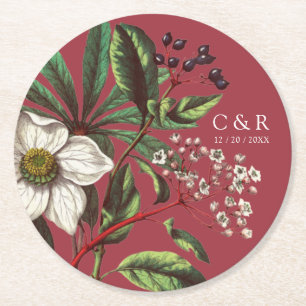 Monogrammen Modern Rood Roos Ronde Kartonnen Onderzetter