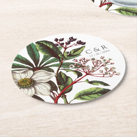 Monogrammen Modern  Roos met witte kerst Ronde Kartonnen Onderzetter (Gebogen)