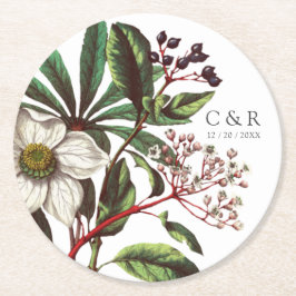 Monogrammen Modern  Roos met witte kerst Ronde Kartonnen Onderzetter