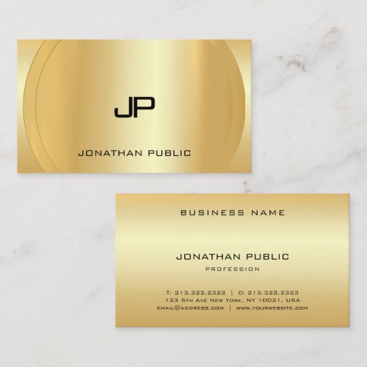 Monogrammen Moderne Sjabloon Glamoureuze Faux Gold Visitekaartje (Voorkant / Achterkant)