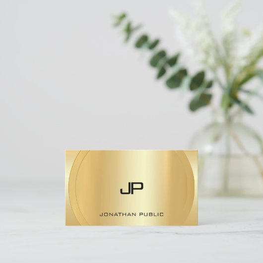 Monogrammen Moderne Sjabloon Glamoureuze Faux Gold Visitekaartje (Staand voorkant)