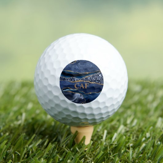 Monogrammen Naam Blauw Glitter Agate Marble Golfballen (Insitu Shirt)