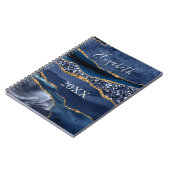 Monogrammen Naam Blauw Glitter Agate Marble Notitieboek (Linkerzijde)