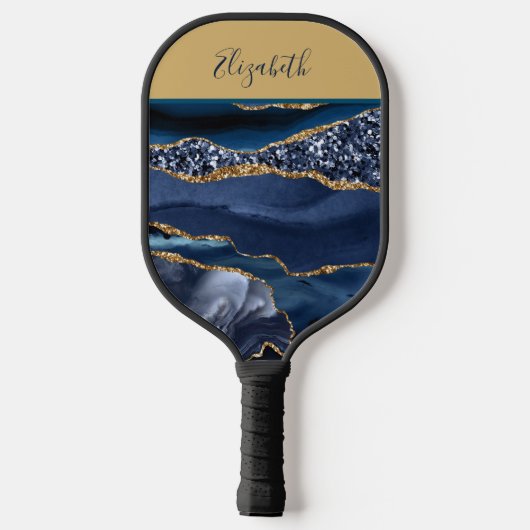 Monogrammen Naam Blue Glitter Glam Trendy Pickleball Paddle (Achterkant)