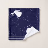 Monogrammen naam Cartoon walvis marineblauw wit Bad Handdoek (Wasdoekje)