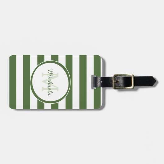 Monogrammen naam Chic Big Treetop Green Stripes Bagagelabel (Voorkant horizontaal)