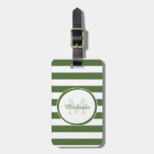 Monogrammen naam Chic Big Treetop Green Stripes Bagagelabel (Voorkant verticaal)