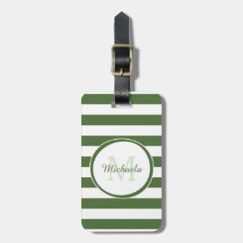 Monogrammen naam Chic Big Treetop Green Stripes Bagagelabel