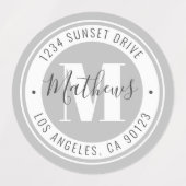 Monogrammen Naam & Circulaire Tekst | Grijze water Labels (Design 2)