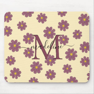 Monogrammen Naam en Initiaal Cute Flowery Pattern Muismat