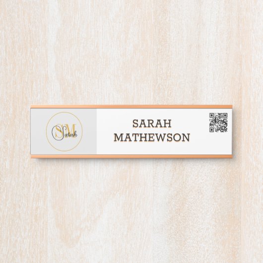 Monogrammen naam en legant handtekening / QR-code Deurbordje (Voorkant)