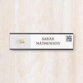 Monogrammen naam en legant handtekening / QR-code Deurbordje (Voorkant)