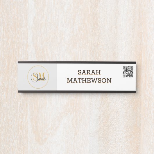 Monogrammen naam en legant handtekening / QR-code Deurbordje (Voorkant)