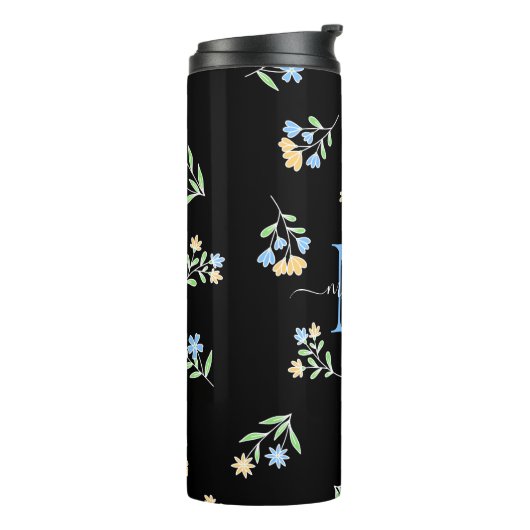 Monogrammen Naam & Initiaal Blauw Geel Thermosbeker (Gedraaid links)