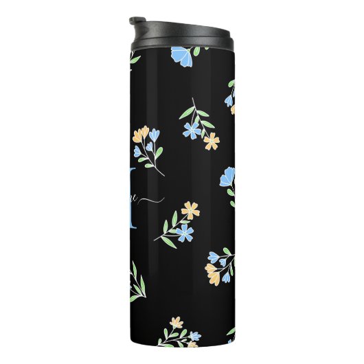 Monogrammen Naam & Initiaal Blauw Geel Thermosbeker (Geroteerd rechts)