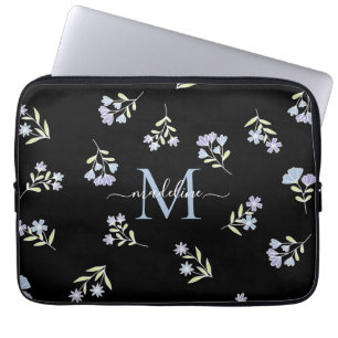 Monogrammen Naam & Initiaal Blauw Paars Laptop Sleeve