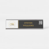 Monogrammen Naam & Moderne Handtekening / QR-code Bureau Naambordje (Voorkant)