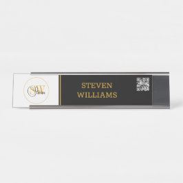 Monogrammen Naam & Moderne Handtekening / QR-code Bureau Naambordje