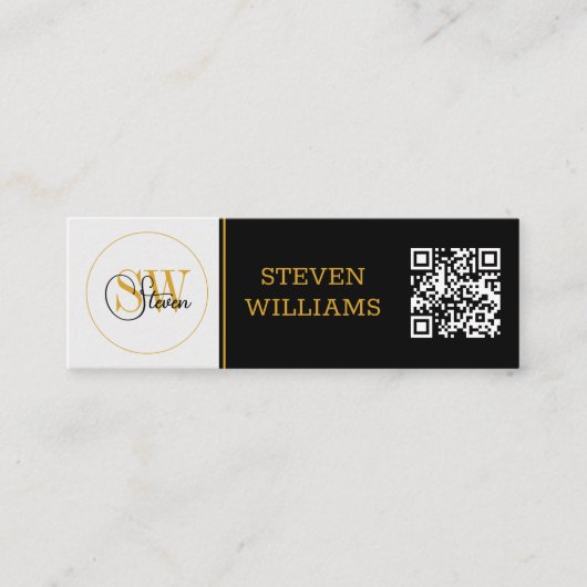 Monogrammen Naam & Moderne Handtekening / QR-code Mini Visitekaartje (Voorkant)