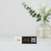 Monogrammen Naam & Moderne Handtekening / QR-code Mini Visitekaartje (Staand voorkant)