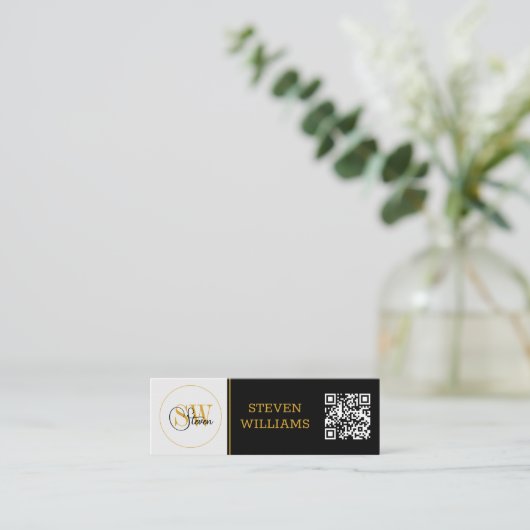 Monogrammen Naam & Moderne Handtekening / QR-code Mini Visitekaartje (Staand voorkant)