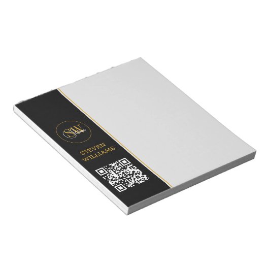 Monogrammen Naam & Moderne Handtekening / QR-code Notitieblok (Schuin)