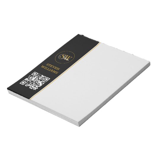 Monogrammen Naam & Moderne Handtekening / QR-code Notitieblok (Linkerzijde)