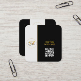 Monogrammen Naam & Moderne Handtekening / QR-code Vierkante Visitekaartje
