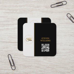 Monogrammen Naam & Moderne Handtekening / QR-code Vierkante Visitekaartje