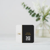Monogrammen Naam & Moderne Handtekening / QR-code Vierkante Visitekaartje (Staand voorkant)