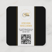 Monogrammen Naam & Moderne Handtekening / QR-code Vierkante Visitekaartje (Achterkant)