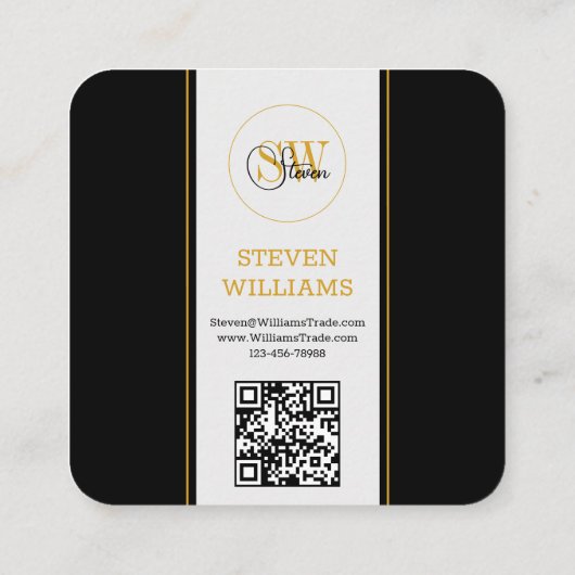 Monogrammen Naam & Moderne Handtekening / QR-code Vierkante Visitekaartje (Achterkant)