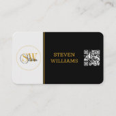 Monogrammen Naam & Moderne Handtekening / QR-code Visitekaartje (Voorkant)